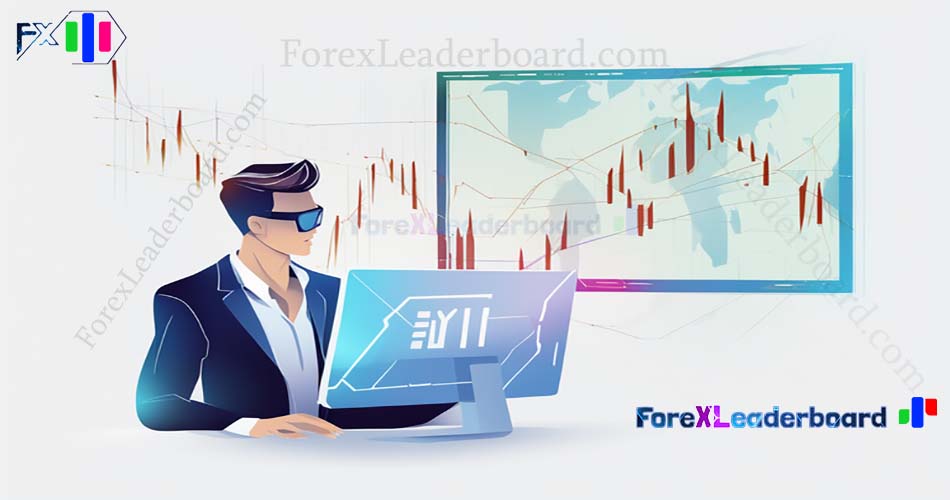89 business man watching computer screen forex chart on wall screen futuristic sci fi background vec