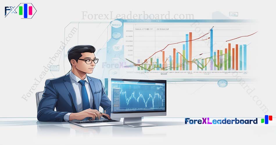 89 business man watching computer screen forex chart on wall screen futuristic sci fi background vec1