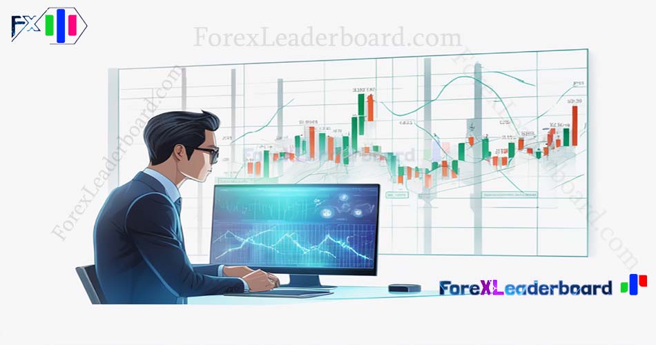 91 business man watching computer screen forex chart on wall screen futuristic sci fi background vec1