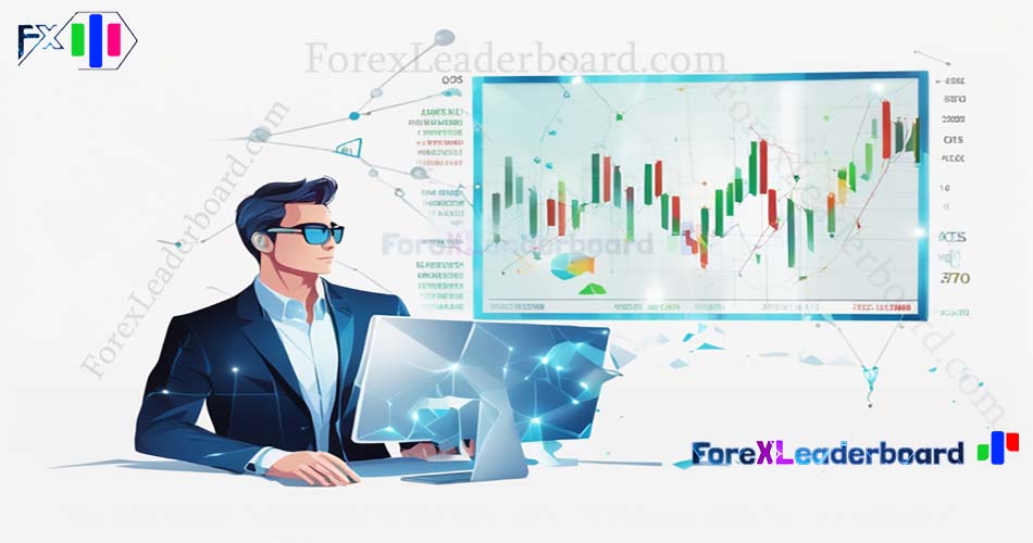 92 business man watching computer screen forex chart on wall screen futuristic sci fi background vec