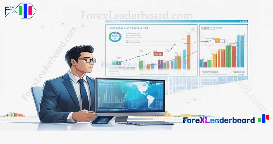 93 business man watching computer screen forex chart on wall screen futuristic sci fi background vec1