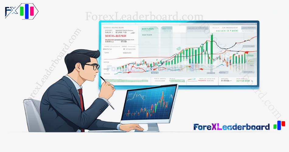 94 business man watching computer screen forex chart on wall screen futuristic sci fi background vec1