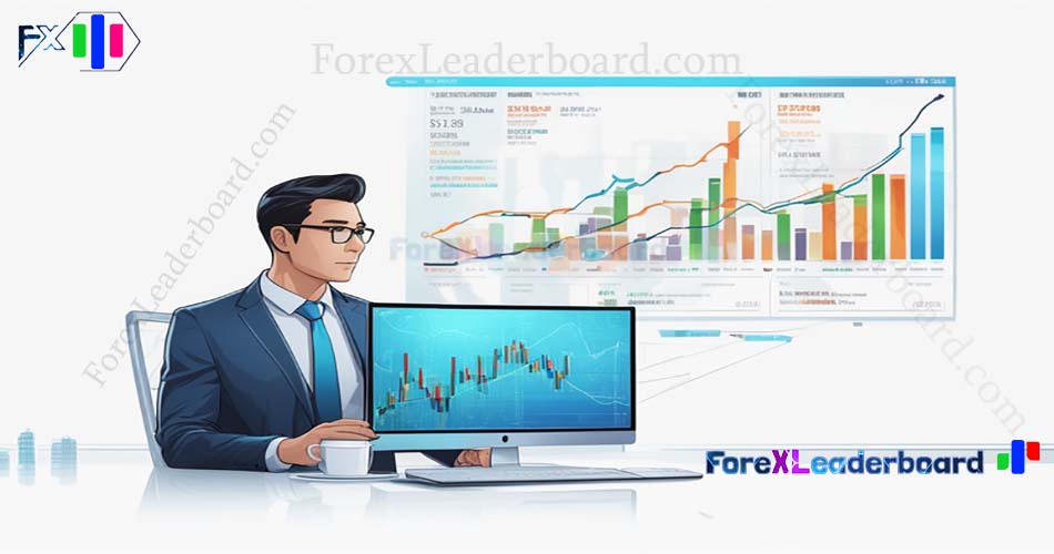 96 business man watching computer screen forex chart on wall screen futuristic sci fi background vec1