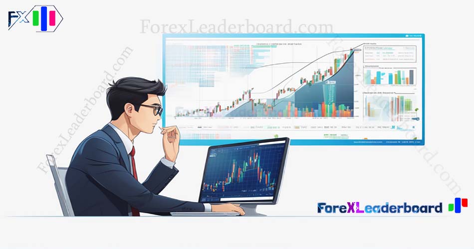 98 business man watching computer screen forex chart on wall screen futuristic sci fi background vec1