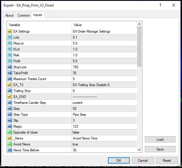 ea prop firm settings