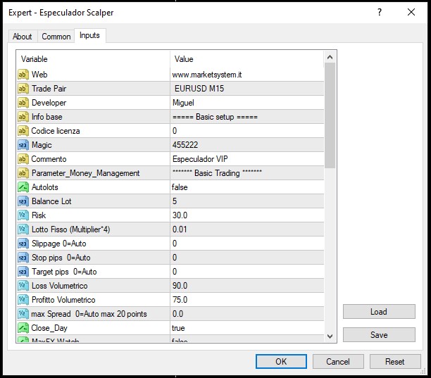 especulador scalper ea settings