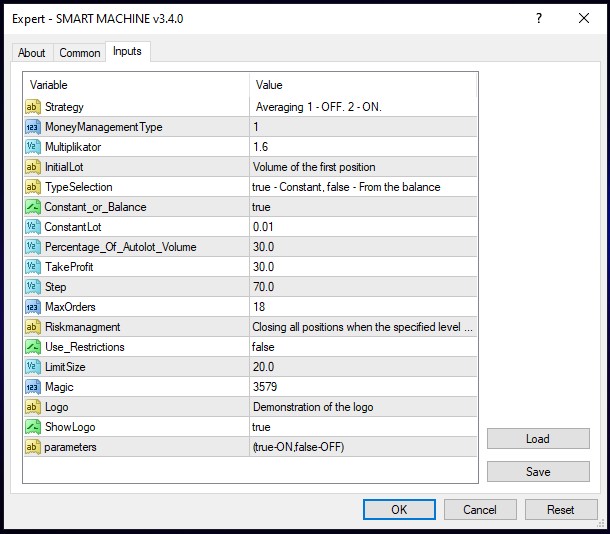smart machine ea settings